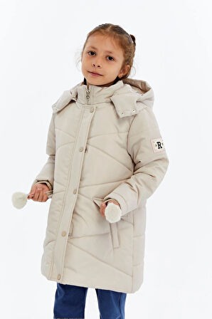 Kapüşonlu Kışlık Ponpon Detaylı Kız Çocuk Kaban 51354