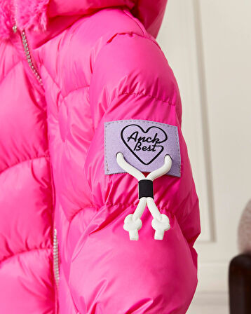 Kız Bebek Kapüşonlu Fermuarlı Şişme Mont 51351