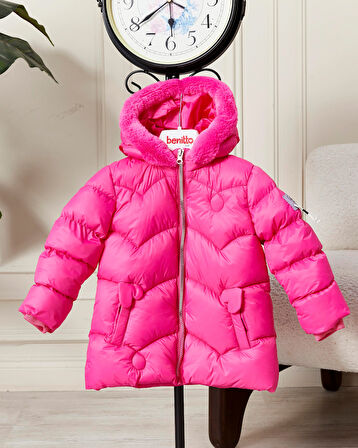 Kız Bebek Kapüşonlu Fermuarlı Şişme Mont 51351