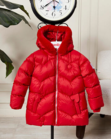 Kız Bebek Kapüşonlu Fermuarlı Şişme Mont 51351