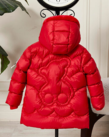 Kız Bebek Kapüşonlu Fermuarlı Şişme Mont 51351