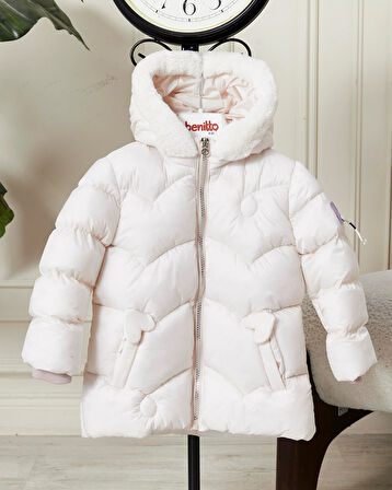 Kız Bebek Kapüşonlu Fermuarlı Şişme Mont 51351