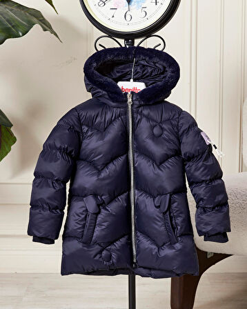 Kız Bebek Kapüşonlu Fermuarlı Şişme Mont 51351