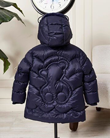 Kız Bebek Kapüşonlu Fermuarlı Şişme Mont 51351