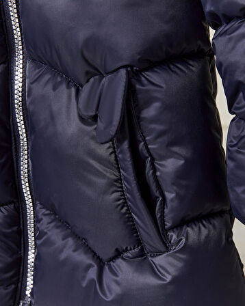 Kız Bebek Kapüşonlu Fermuarlı Şişme Mont 51351