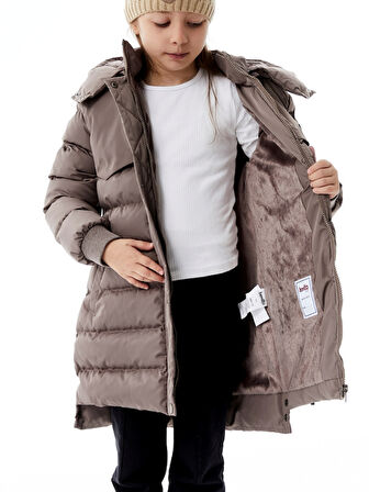 Kız Çocuk Kapüşonlu Kışlık Şişme Mont 51356