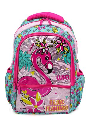 Wia 3 Bölmeli Palm Flamingo Çanta Seti Turkuaz(Okul Çantası+Termoslu Beslenme Çantası+Kalemlik)