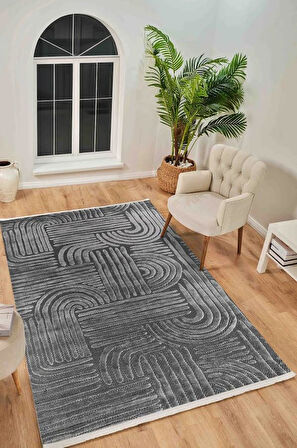 Kreasyon Halı Kişiye Özel Ölçü Salon Halısı 200x400 Boyut BY044 Gri