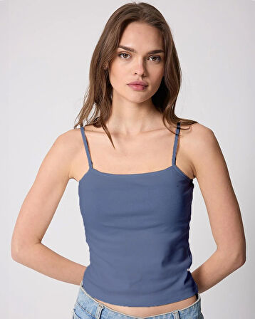 Lacivert Kadın Ince Ip Askılı Basic Crop Atlet -2466