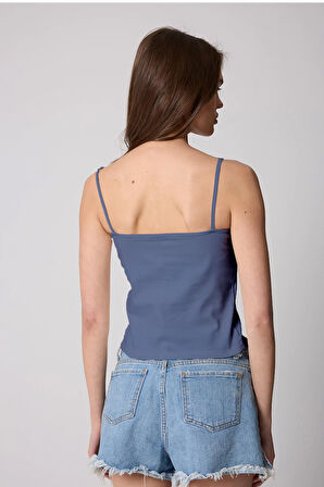 Lacivert Kadın Ince Ip Askılı Basic Crop Atlet -2466