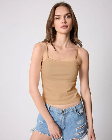 Somon Kadın Ince Ip Askılı Basic Crop Atlet -2466