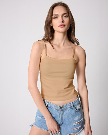 Somon Kadın Ince Ip Askılı Basic Crop Atlet -2466