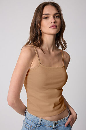 Somon Kadın Ince Ip Askılı Basic Crop Atlet -2466