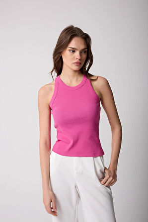 Koyu Pembe Halter Yaka Fitilli Görünümlü Kadın Atlet - 2502