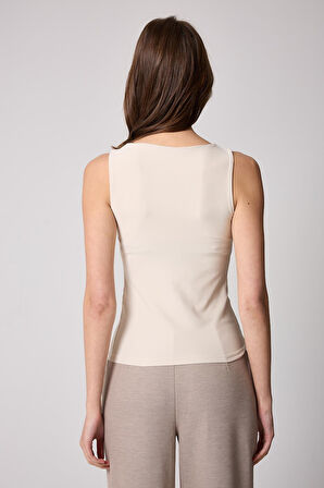 Kadın Atlet Krem Rengi Likralı Slim Fit Kalın Askılı - 2505