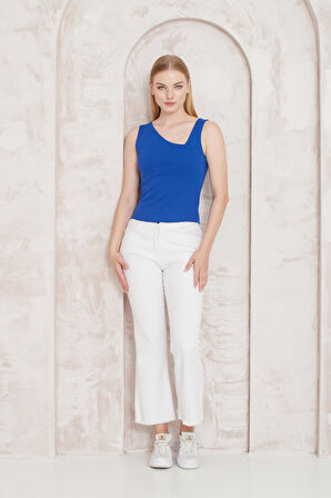 Amida Saks Kesik Yaka Kalın Askılı Bluz -2410