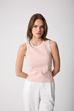 Kadın Pudra Pembe Halter Yaka Nakış Detaylı Bluz - 2512