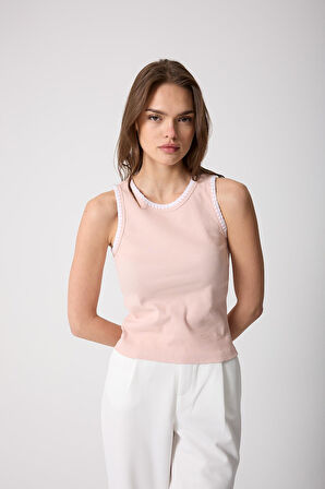 Kadın Pudra Pembe Halter Yaka Nakış Detaylı Bluz - 2512