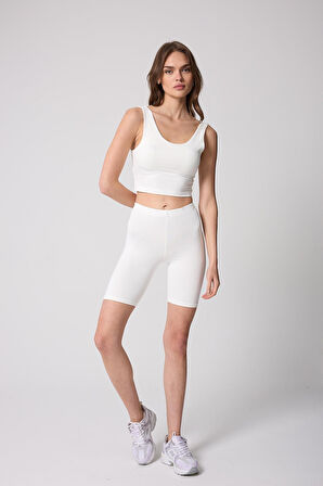 Kadın Beyaz Sırtı Çapraz V Detaylı Likralı Crop Büstiyer - 2514