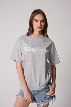 Kadın Grimelanj Oversize T-Shirt California Baskılı - 2517