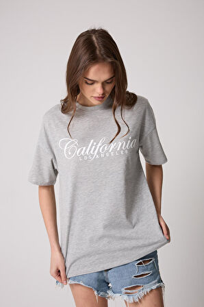Kadın Grimelanj Oversize T-Shirt California Baskılı - 2517