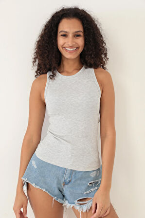 Amida Grimelanj Fitilli Görünümlü Basic Bisiklet Yaka Kadın Atlet- 2416