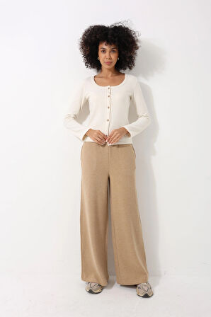 Kamel Yüksek Bel Selanik Kumaş Yumuşak Kadın Bol Paça Pantolon - 2439