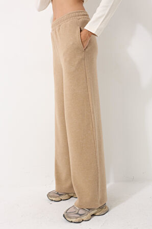 Kamel Yüksek Bel Selanik Kumaş Yumuşak Kadın Bol Paça Pantolon - 2439