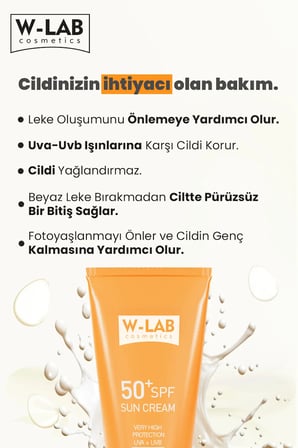 W-Lab Cosmetics Sun Cream SPF50+ Güneş Koruyucu 50 ML