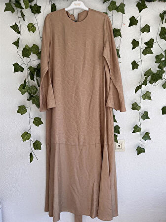 Nuss Kendinden Desenli Elbise 2004 Bej