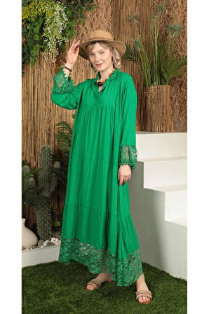 Viskon Kumaş Dantel Detaylı Elbise Benetton