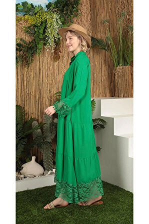 Viskon Kumaş Dantel Detaylı Elbise Benetton