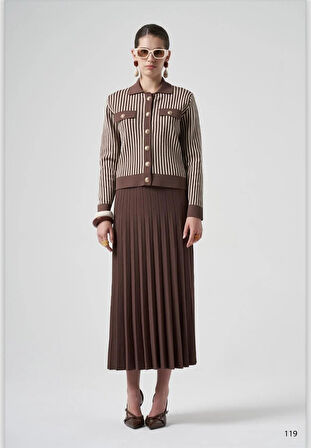 Nuss Kısa Çizgili Hırkalı Takım 1316 Kahve