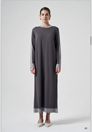 Nuss Şerit Detaylı Elbise 1411 Gri