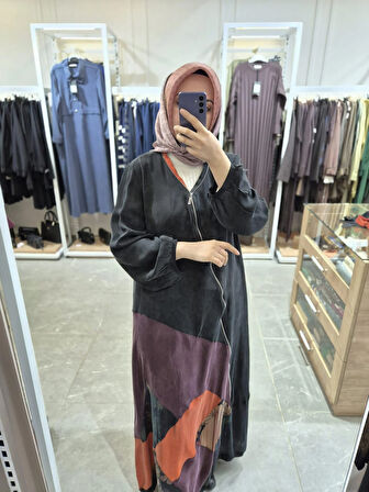 Misswhence Fermuar Detaylı Patchwork İpek Elbise 36831 Siyah