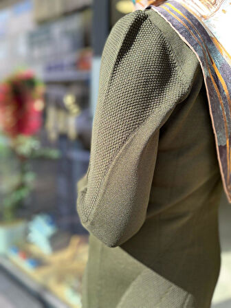 Nuss 1423 Polo Yaka Desenli Triko Elbise Zümrüt