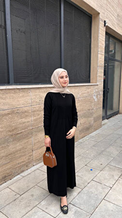 Nuss 509 Desenli Triko Elbise Siyah