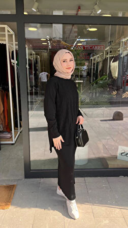 Nuss 1350 Kazayağı Desenli Takım Siyah