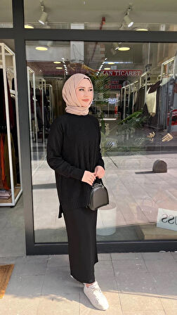 Nuss 1350 Kazayağı Desenli Takım Siyah