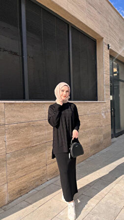 Nuss 1350 Kazayağı Desenli Takım Siyah