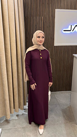 Nuss 1422 Polo Yaka Triko Elbise Bordo