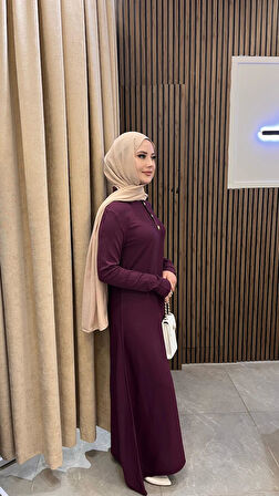 Nuss 1422 Polo Yaka Triko Elbise Bordo