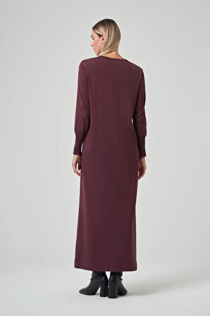 Nuss 509 Desenli Triko Elbise Bordo