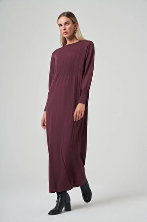 Nuss 509 Desenli Triko Elbise Bordo