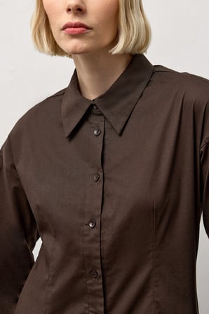 Kahverengi Pensli Fitted Poplin Gömlek