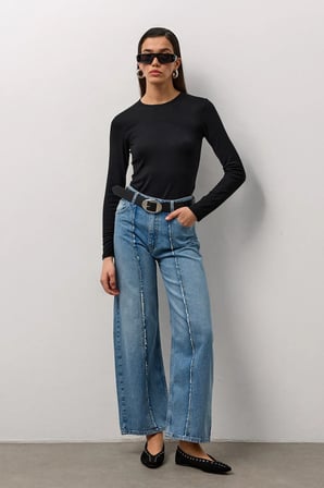 Açık Mavi Mom Fit Yüksek Bel Jean