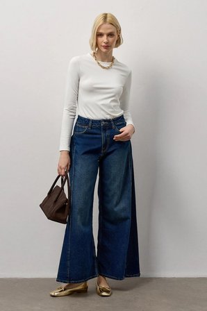 Koyu Mavi Yüksek Bel Wide Leg Jean