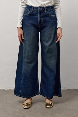 Koyu Mavi Yüksek Bel Wide Leg Jean