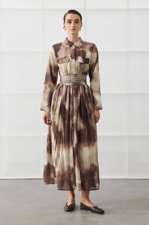 Kahverengi Batik Desen Maxi Elbise