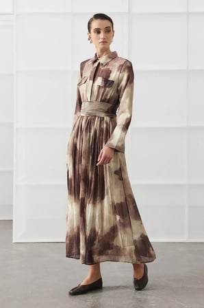 Kahverengi Batik Desen Maxi Elbise